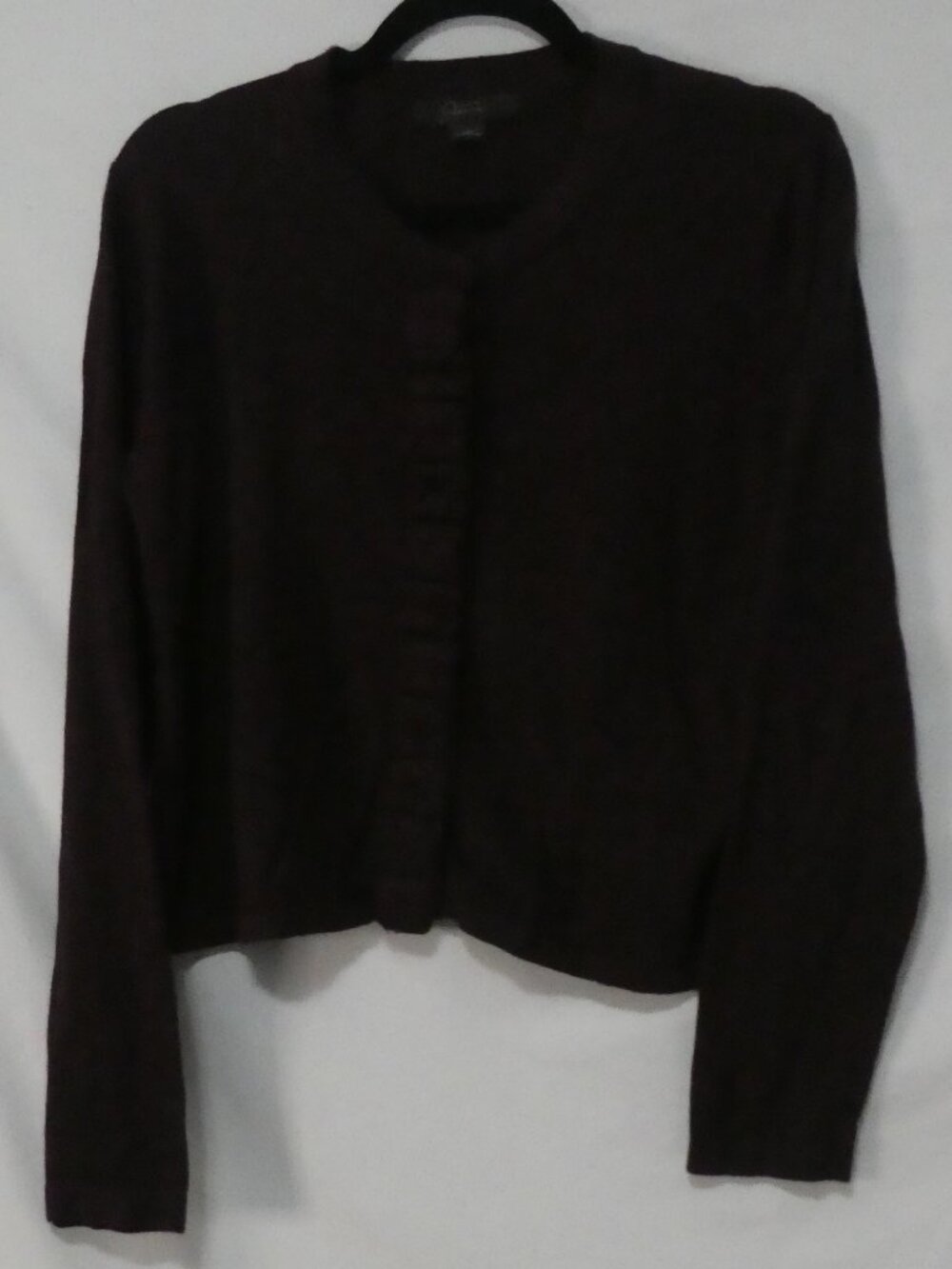 JESSICA Rich Burgundy Cropped Knit Cardigan Placket Trim Detail - Size Large